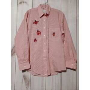 Las Olas Shirt Ladies Small Ladybug Button Front Long Sleeve‎